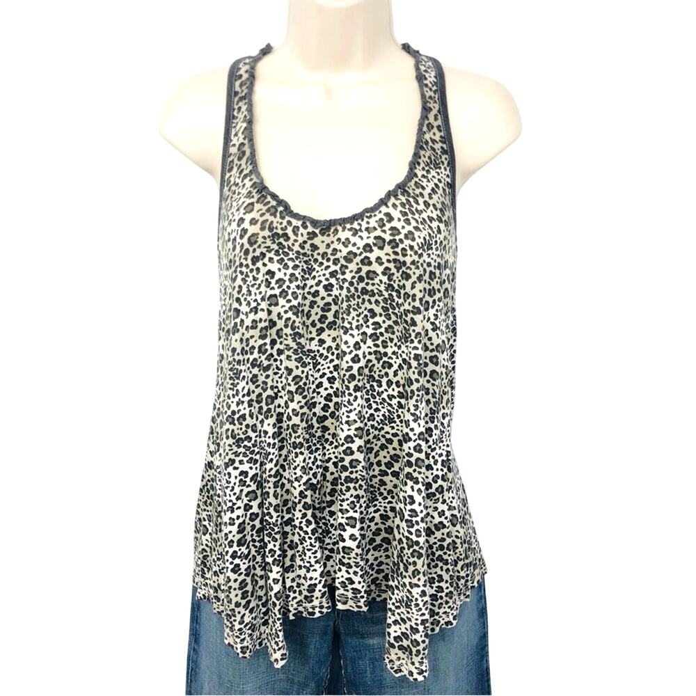 Splendid Black Gray Leopard Print Racer Back Top Lettuce Edge Scoop Neck - Picture 3 of 16